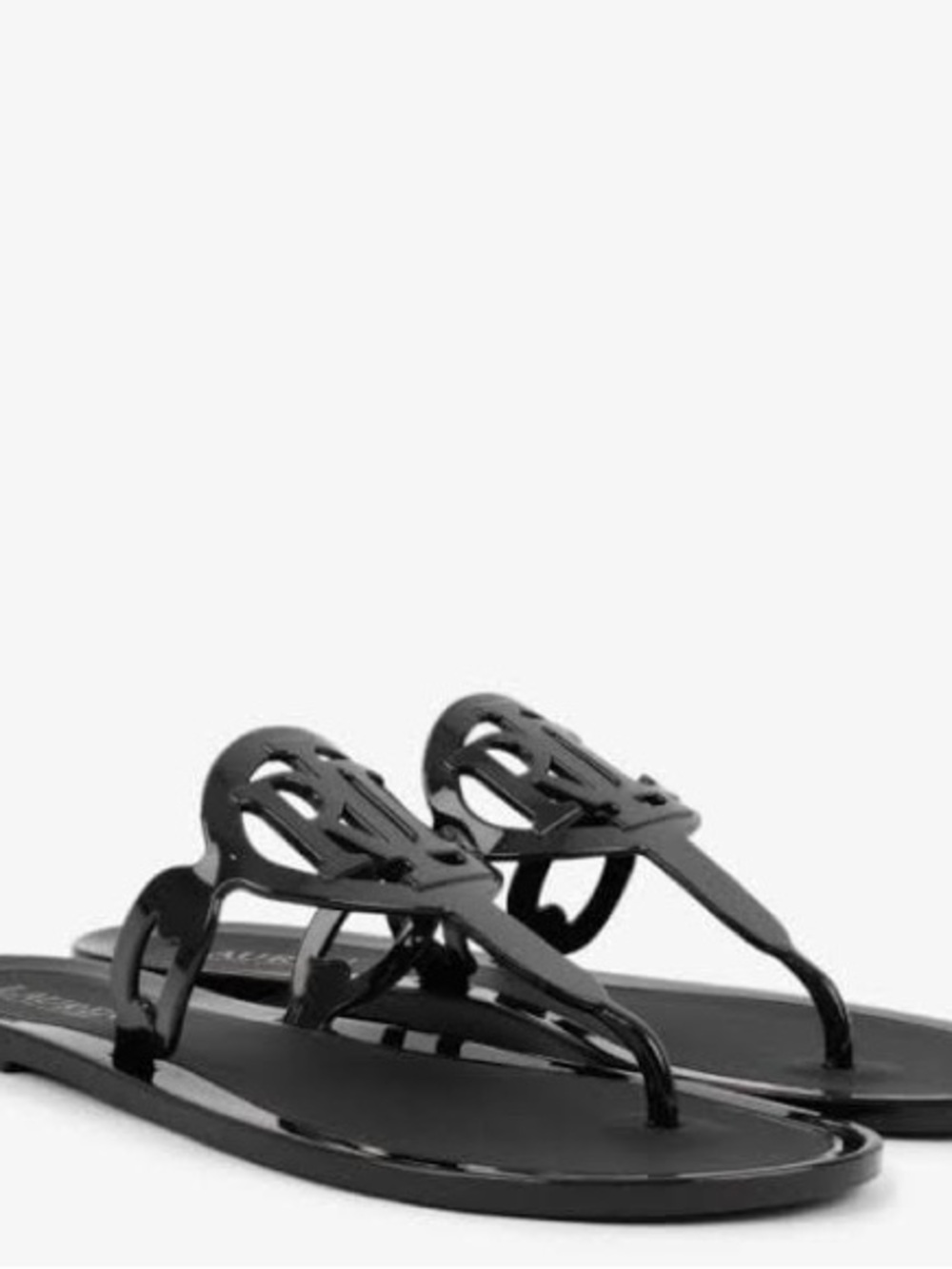 Ralph Lauren Black Patent Logo Thong Sandals